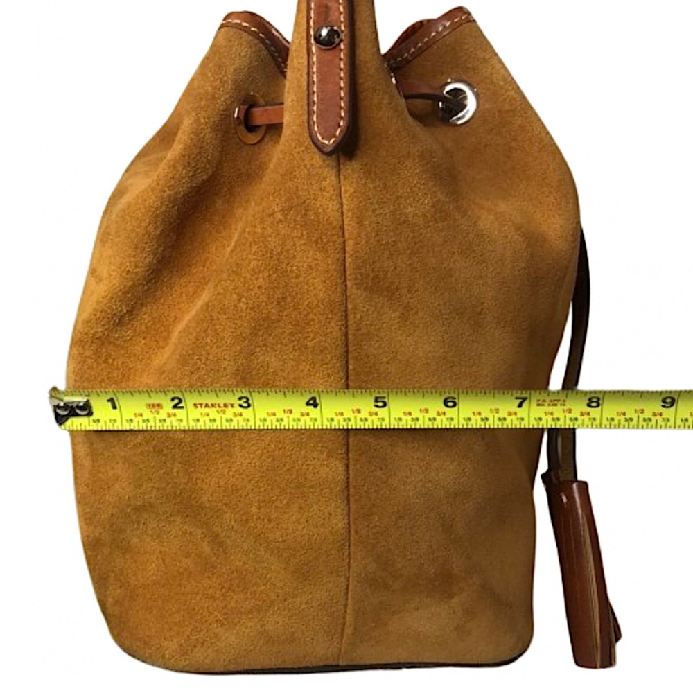 DOONEY BOURKE Honey Suede Bucket Bag w/ Brown Leather Drawstring Tassel Pull - Picture 11 of 17